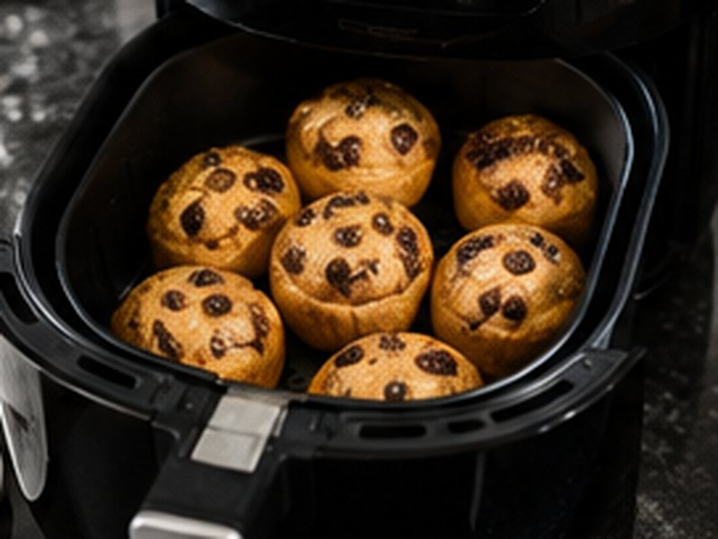 Muffins met chocoladestukjes in de mand van een airfryer