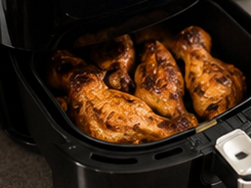 Gemarineerde kippenpoten in de mand van een airfryer