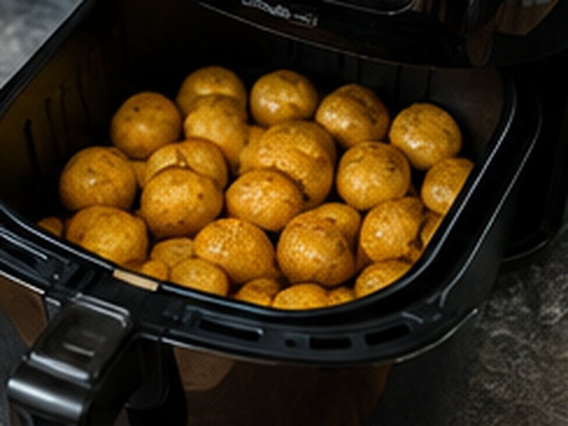 Goudbruine krieltjes in de mand van een airfryer